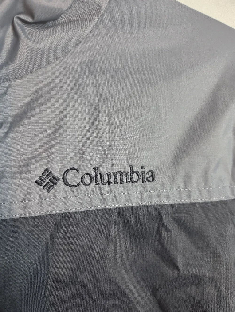 Columbia Kids XS Hooded Rain Jacket Windbreaker Gray Navy Fleece Lined